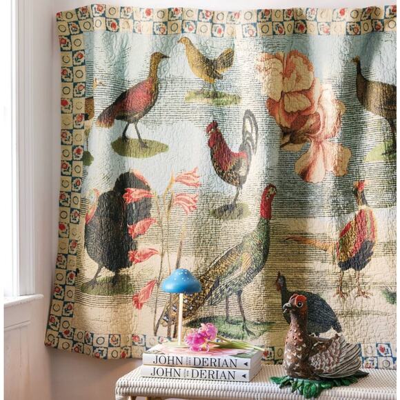 John Derian Bird Collage Quilt 70” x 50” Quilted Throw Blanket NEW - Picture 5 of 6